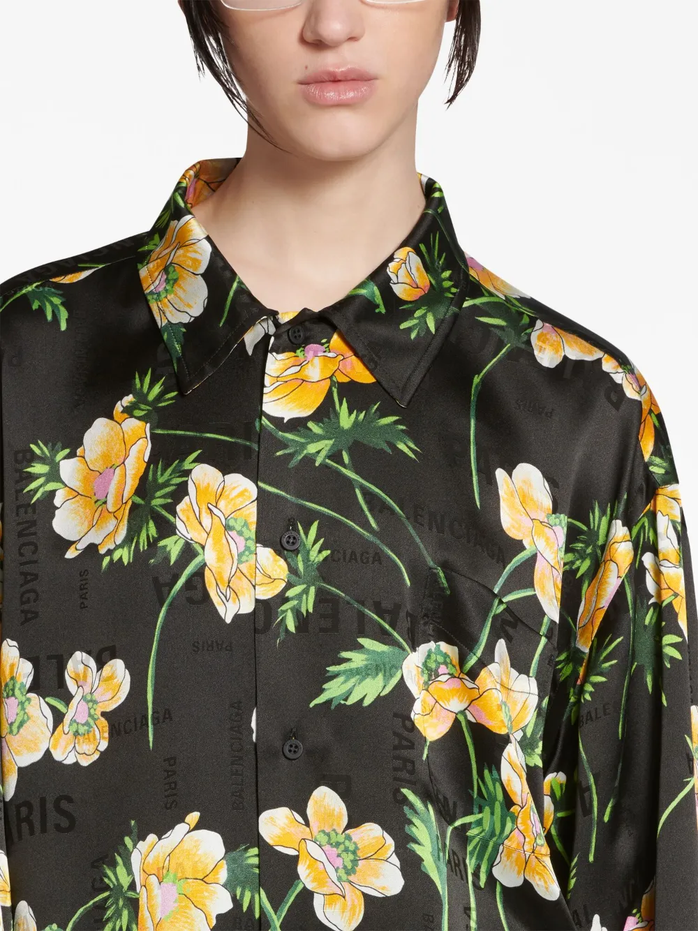 Shop Balenciaga Floral-print Silk Shirt In Black