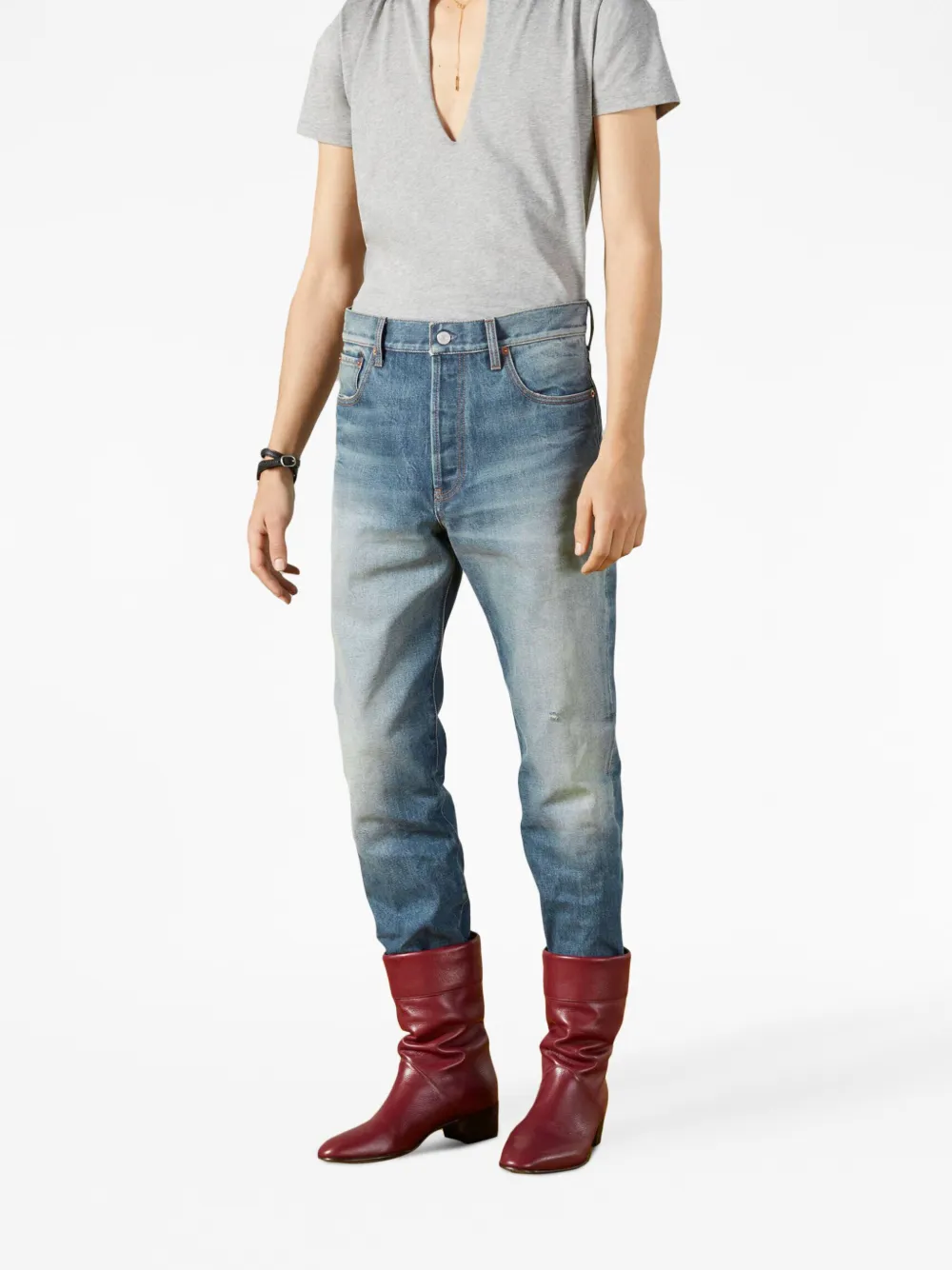 mid-rise straight-leg washed jeans