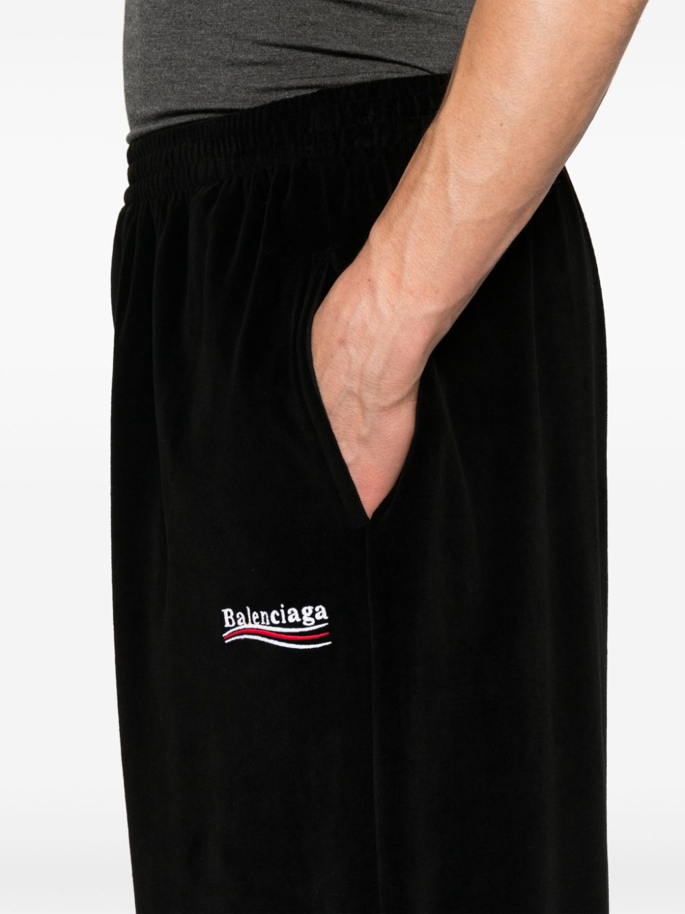 Balenciaga logo-embroidered velour track pants Men