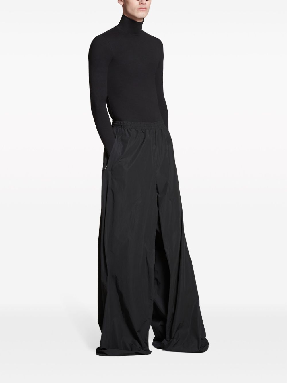 Shop Balenciaga Drawstring-waist Wide-leg Trousers In Black