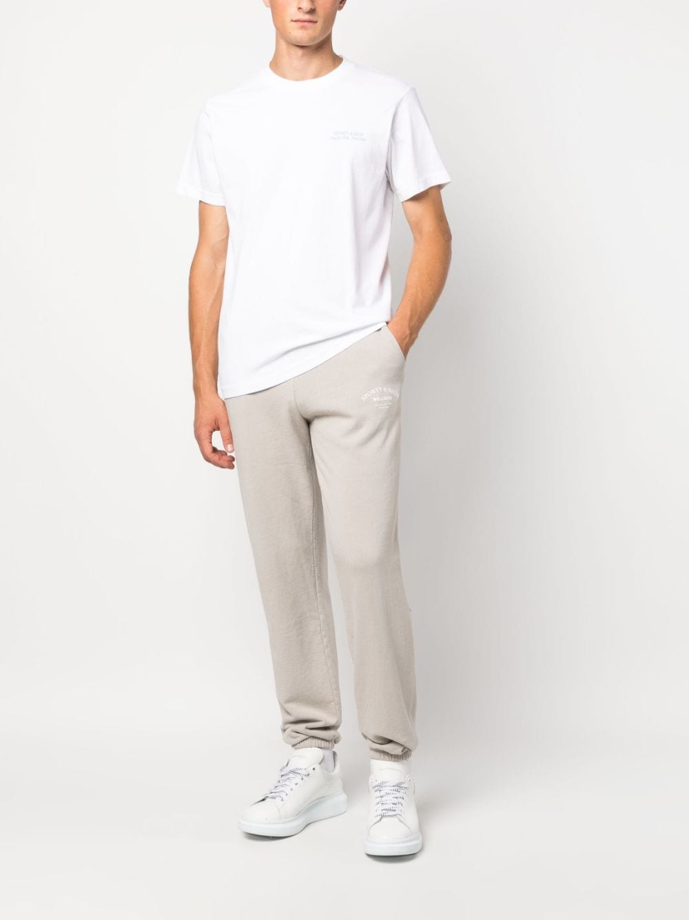 Shop Sporty And Rich Logo-print Jersey Fleece Track Pants In Neutrals