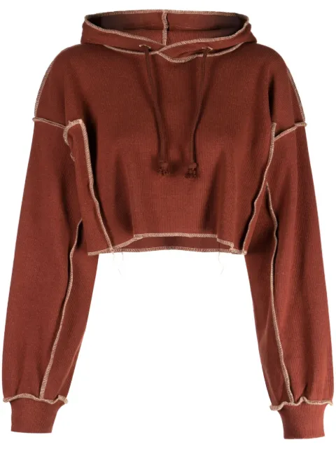 Baserange exposed-seam fine-ribbed cropped hoodie
