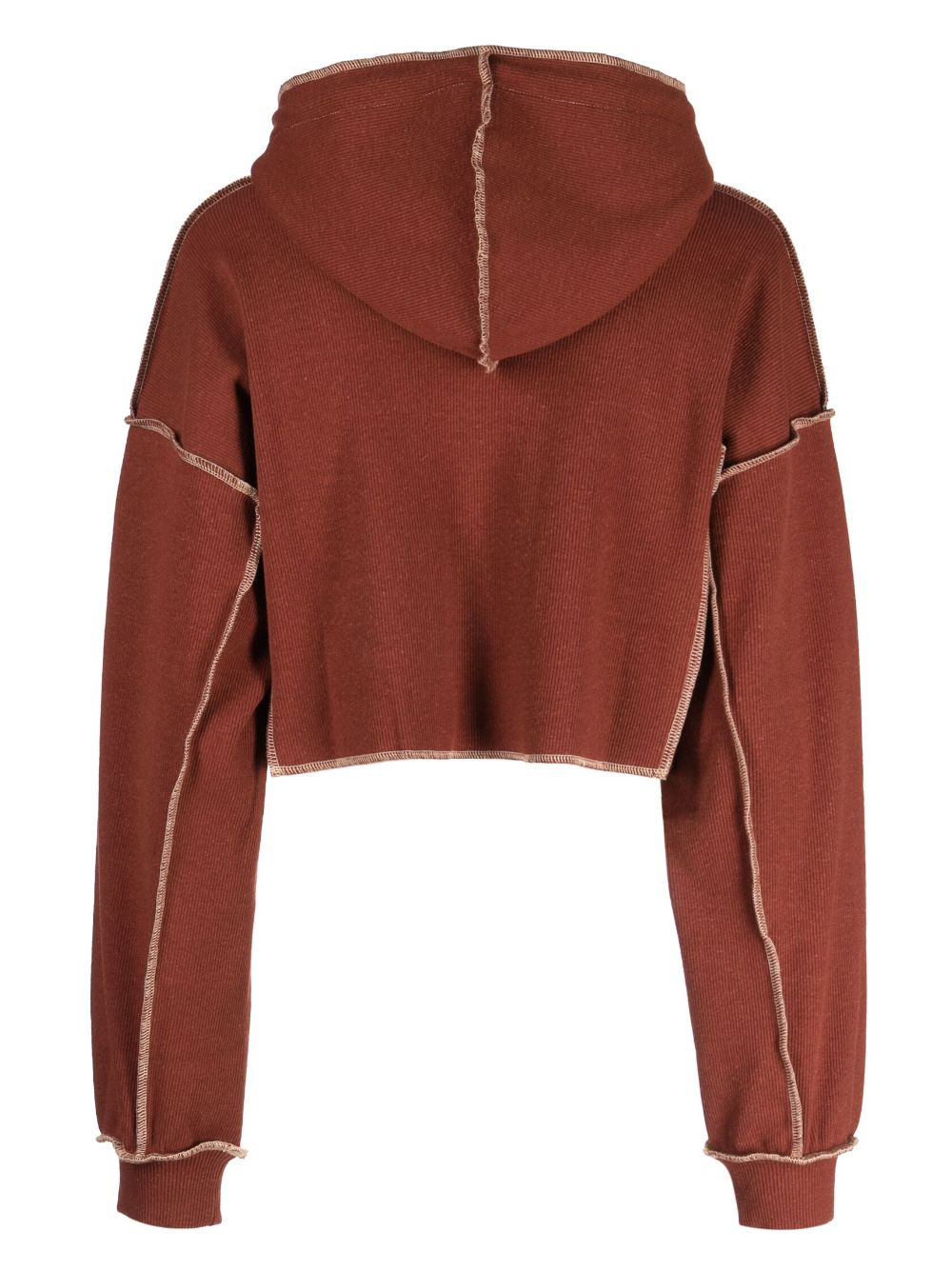 Baserange exposed-seam fine-ribbed cropped hoodie - Rood