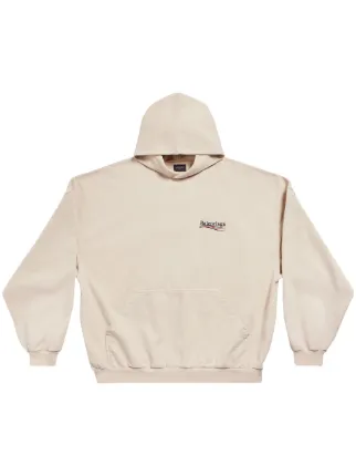 Balenciaga logo embroidered Cotton Hoodie Neutrals FARFETCH AO