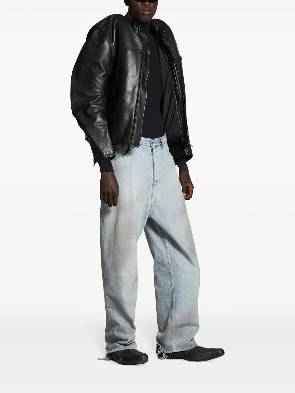 Balenciaga Distressed Wide-leg Jeans In Blue