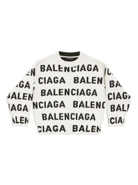 Balenciaga Kids logo-intarsia crew neck jumper