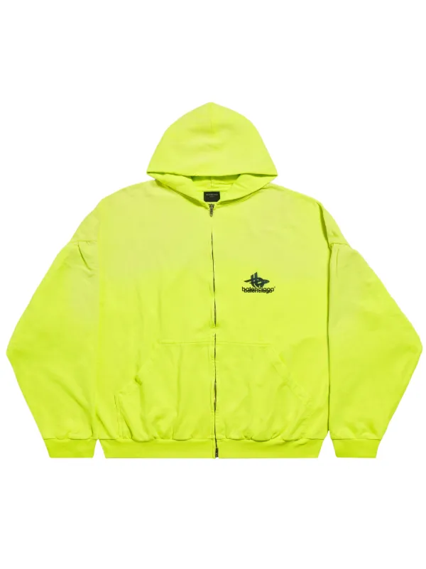 Balenciaga logo print Zip Up Hoodie Yellow