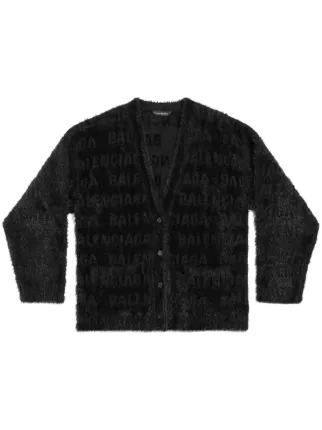 Balenciaga logo-jacquard faux-fur Cardigan | Black | FARFETCH AU