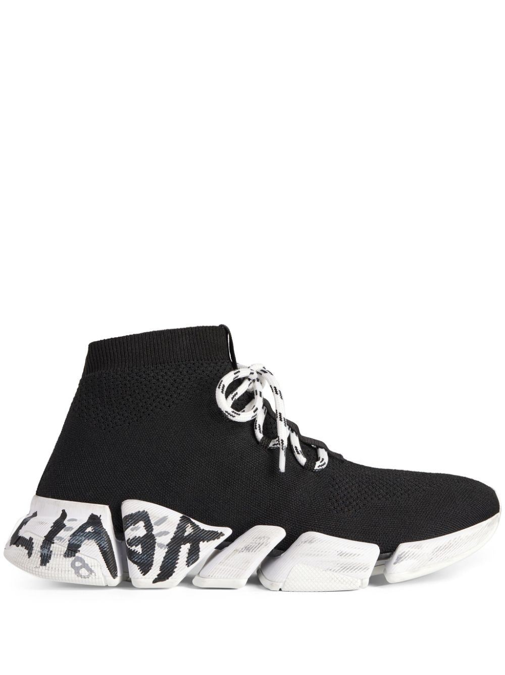Balenciaga Women's Speed 2.0 Lace-up Graffiti Recycled Knit Sneakers In Black