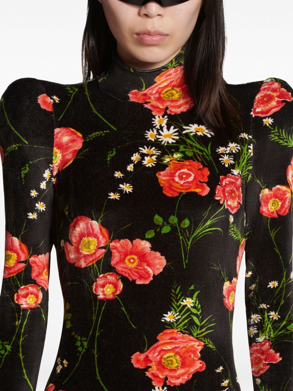 Shop Balenciaga Floral-print Velvet Minidress In Black
