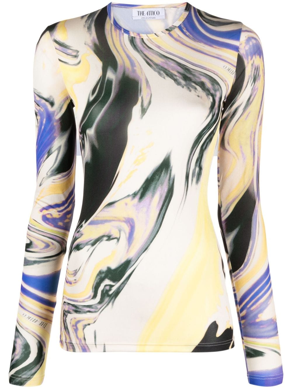Attico Marbled-pattern Long-sleeved T-shirt In Yellow