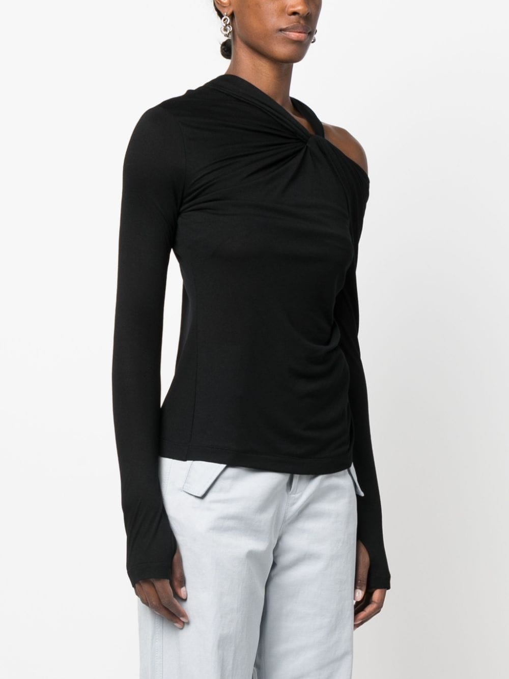 Shop Helmut Lang Cold-shoulder Twisted Blouse In Black
