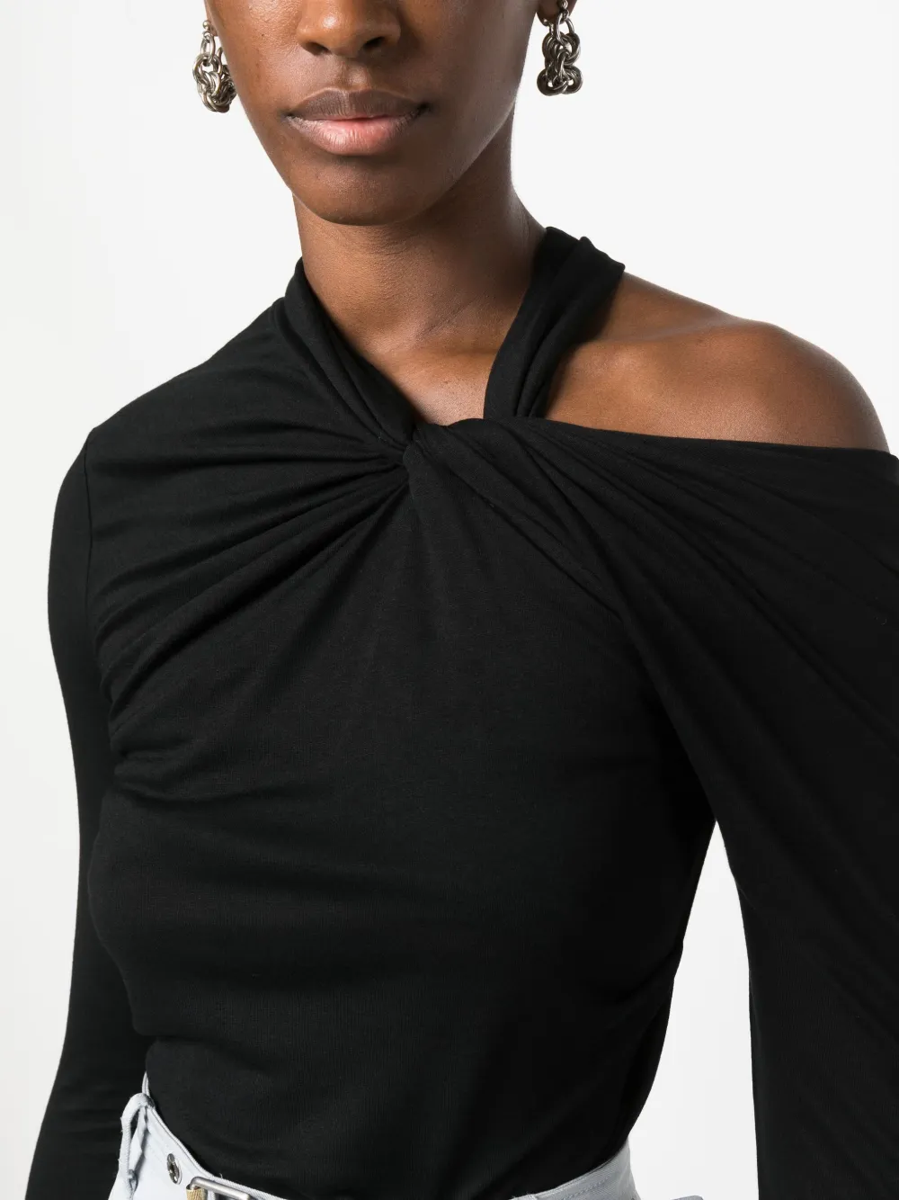Helmut Lang Cold-shoulder Twisted Blouse In Black