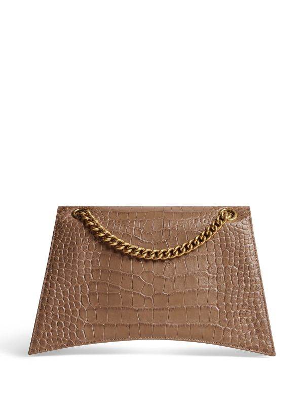 Balenciaga Crush Medium Croc Embossed Leather Convertible Shoulder Bag