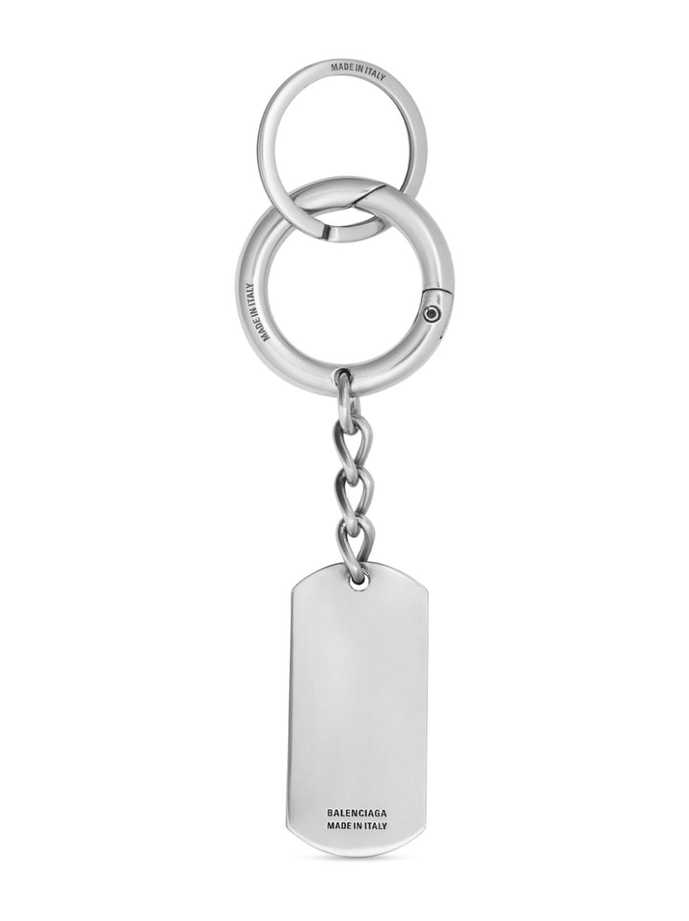 Shop Balenciaga Tags Logo-engraved Keyring In 0911 -antique Silver