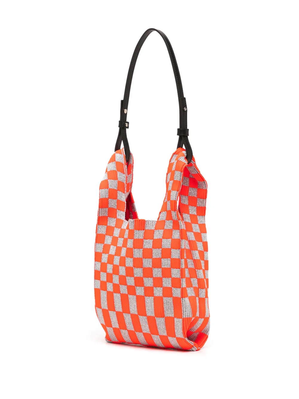 Shop Lastframe Ichimatsu Market Knitted Shoulder Bag In Orange