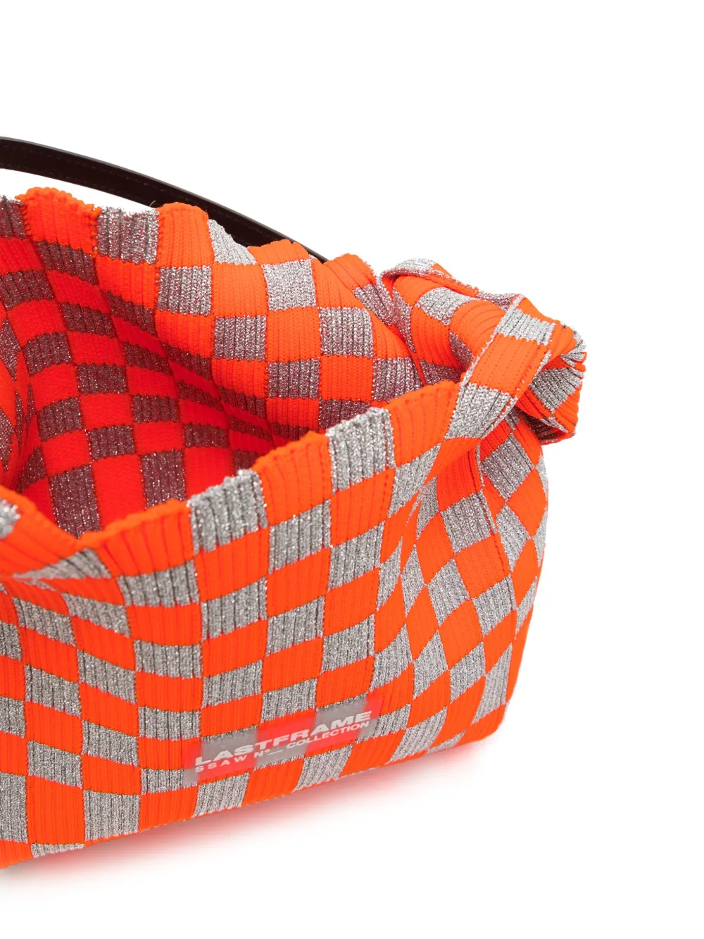 Shop Lastframe Ichimatsu Market Knitted Shoulder Bag In Orange