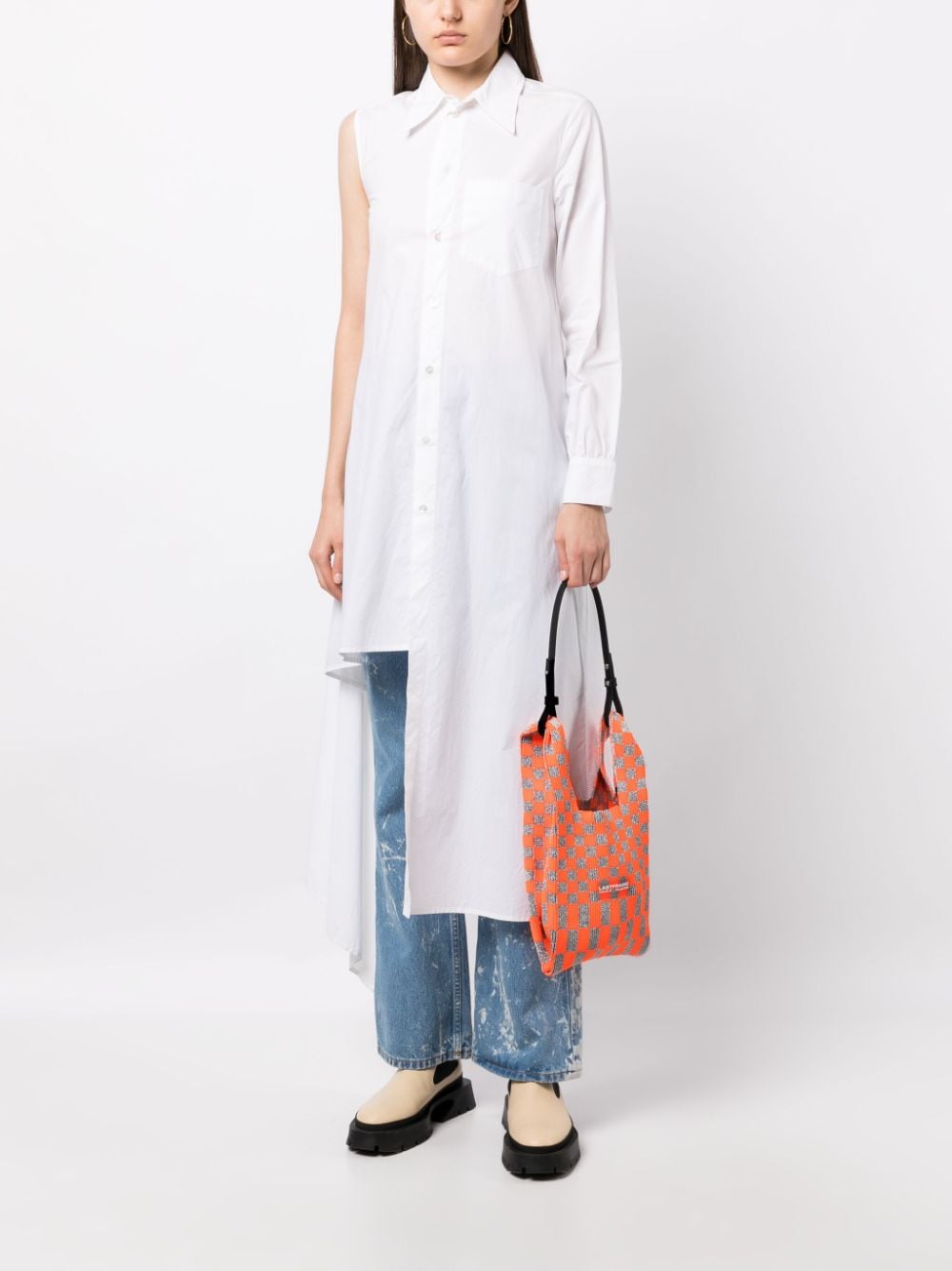 Shop Lastframe Ichimatsu Market Knitted Shoulder Bag In Orange