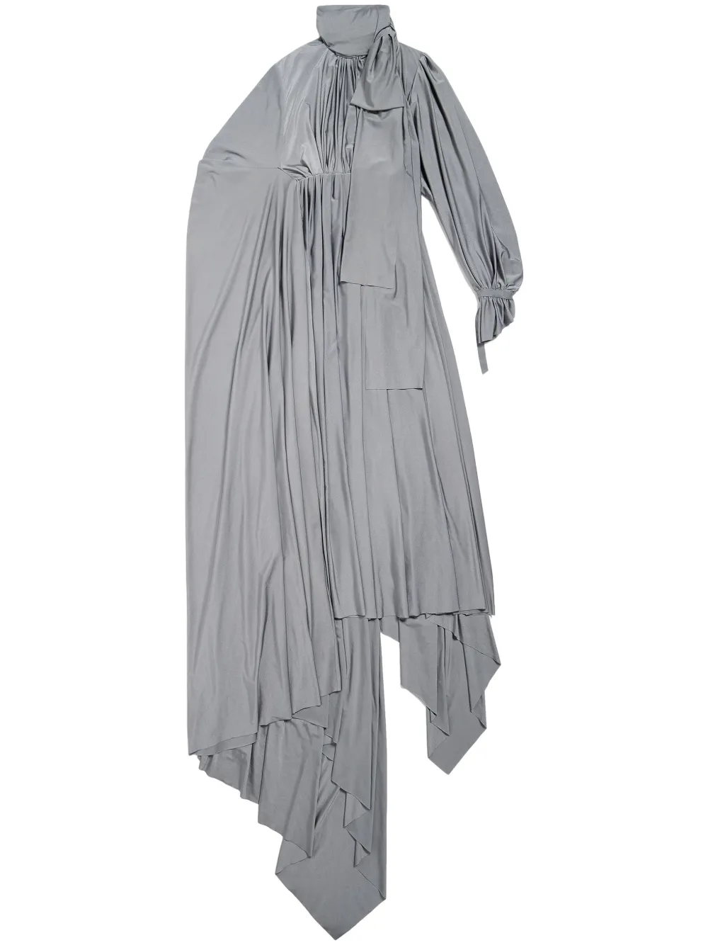 Balenciaga Asymmetric Ruched Stretch-satin Maxi Dress In Grey