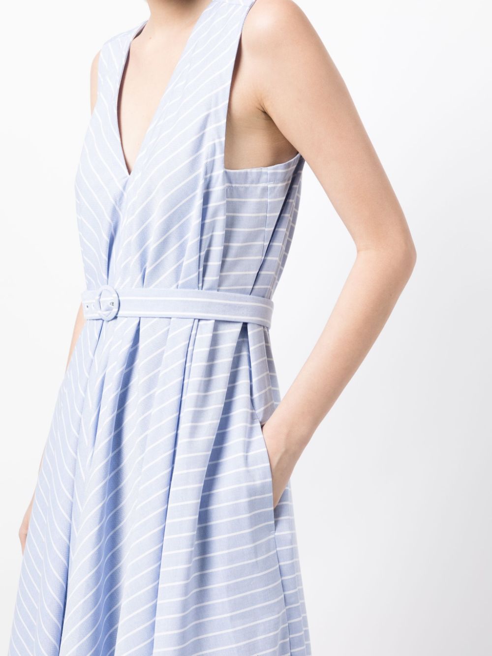 Shop Palmer Harding Striped Belted Cotton Dress In Blue