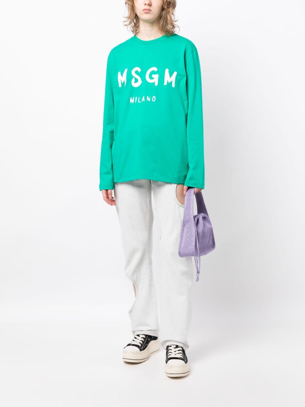 MSGM logo-print long-sleeve T-shirt - Groen