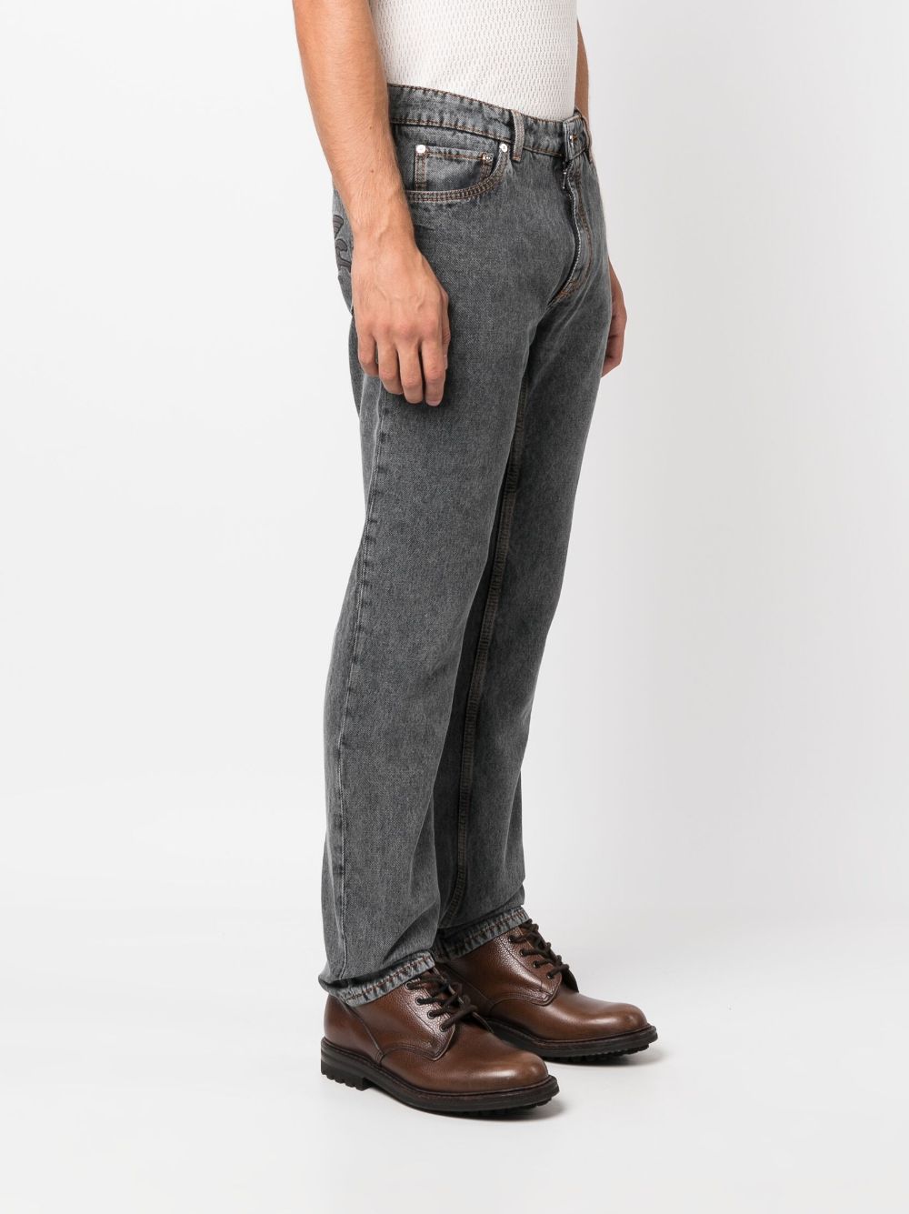Shop Etro Logo-embroidered Tapered Jeans In Grey