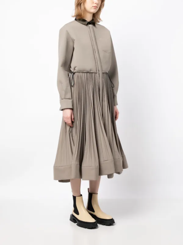 Sacai Pleated Midi Shirt Dress - Farfetch