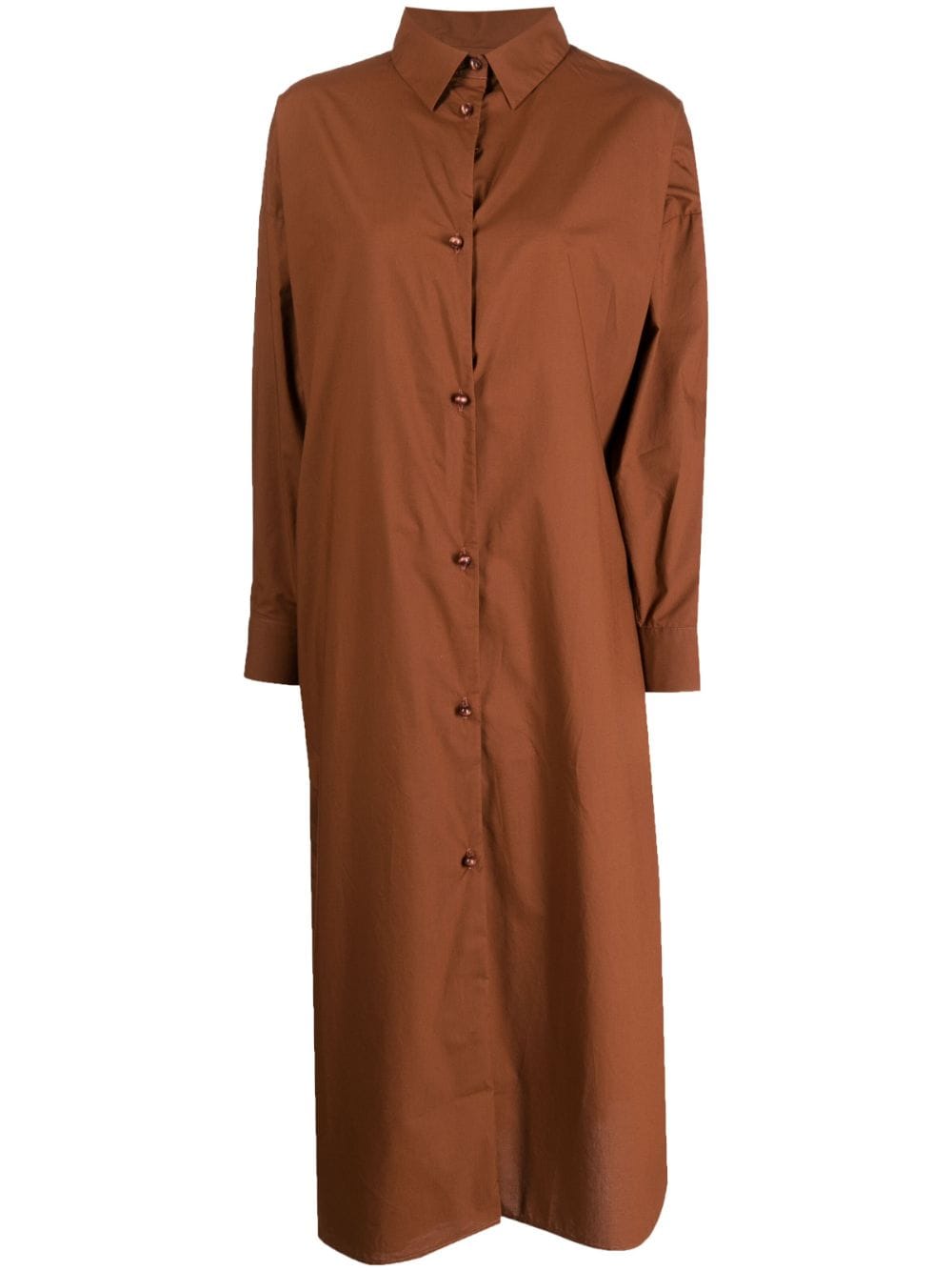 Baserange Midi Cotton Shirt Dress In Brown