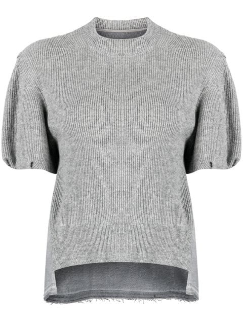 sacai ribbed-knit panelled wool T-shirt