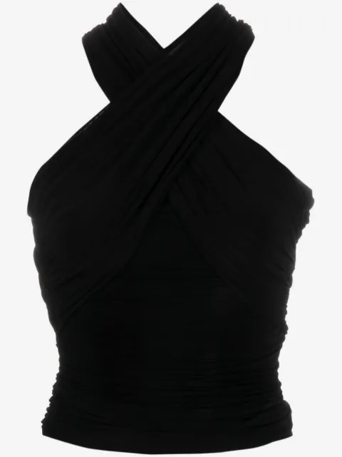 Saint Laurent top fruncido con cuello halter