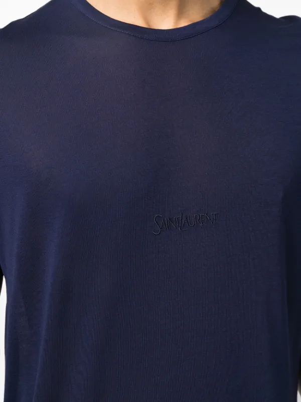 Tシャツ・カットソー Saint Laurent Navy blue cotton blend shirt Saint Laurent クルーネック Tシャツ | ブルー | FARFETCH JP