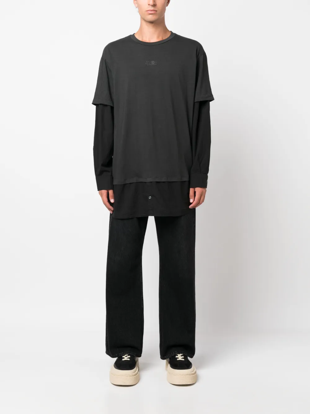 MM6 Maison Margiela layered cotton long-sleeve shirt - Grijs