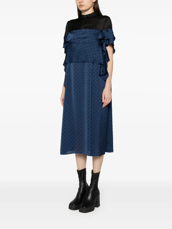 Sacai polka dot Ruffled Midi Dress Blue FARFETCH CA