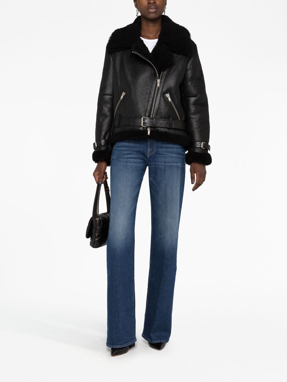 Shop Saint Laurent Faux-fur Trim Leather Jacket In Black