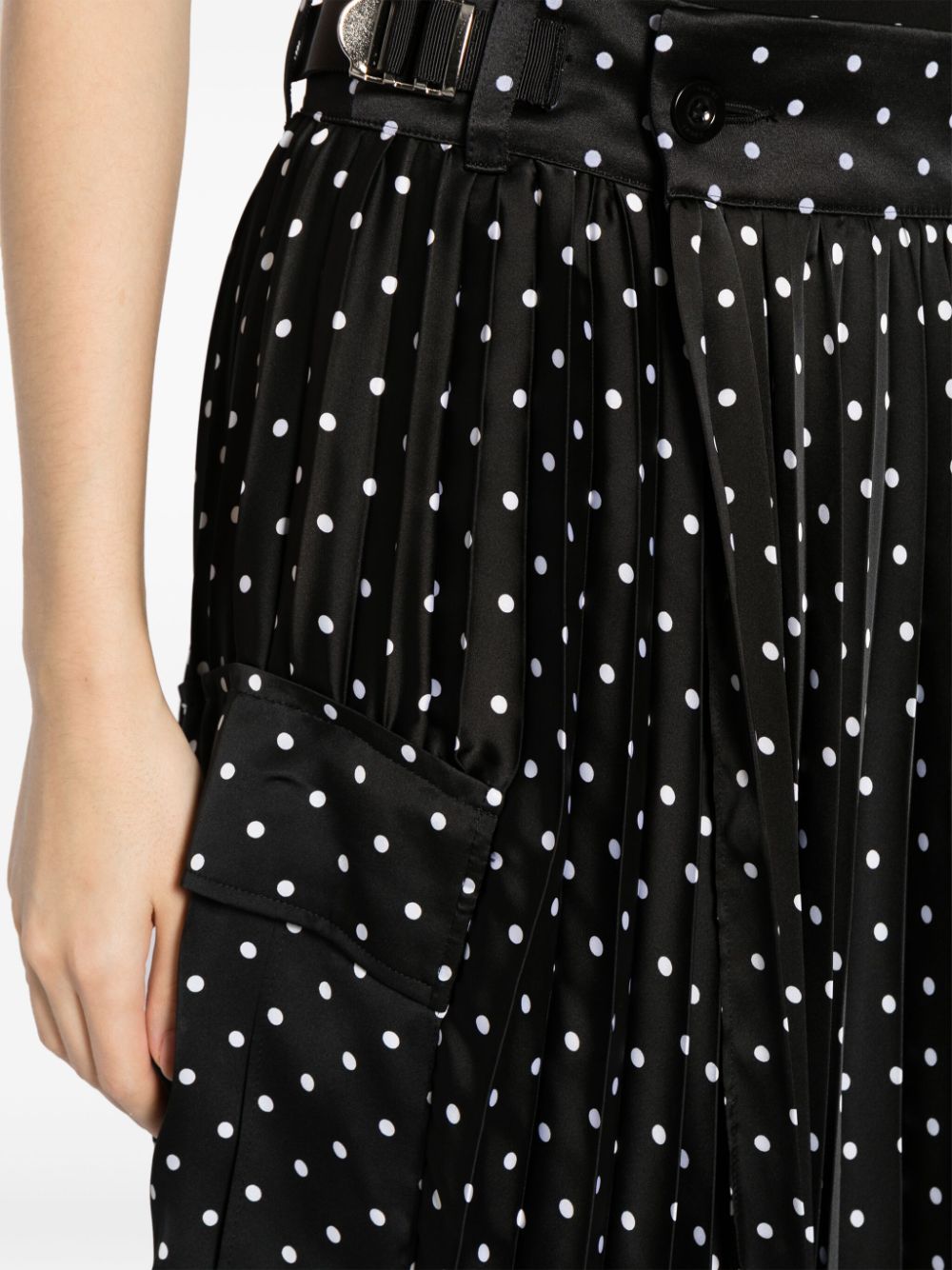 Shop Sacai Polka-dot Pleated Skirt In Black