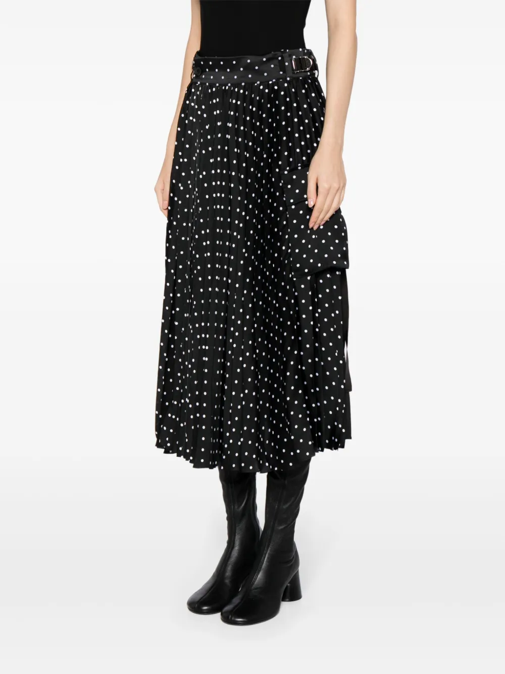 Shop Sacai Polka-dot Pleated Skirt In Black