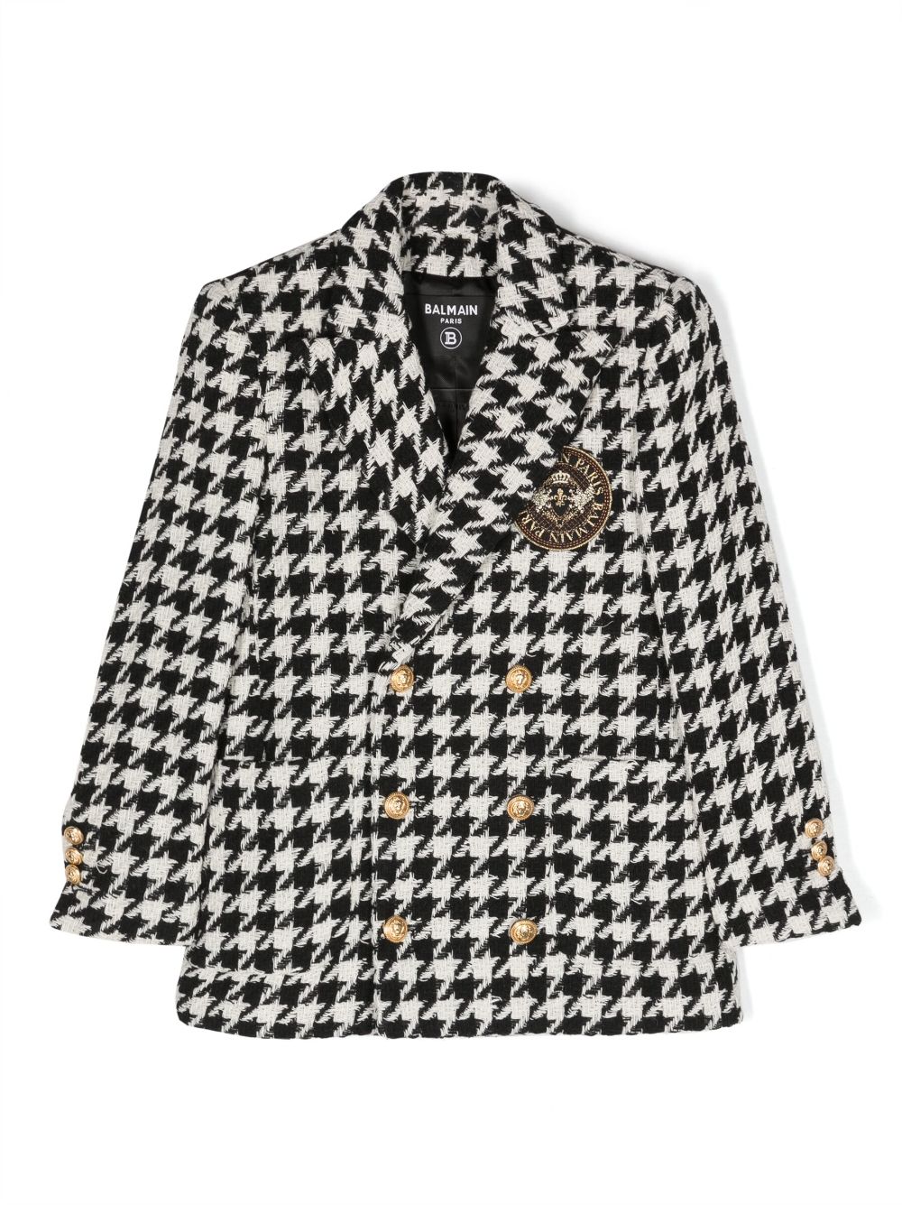 Balmain Kids houndstooth-pattern double-breasted blazer - Black