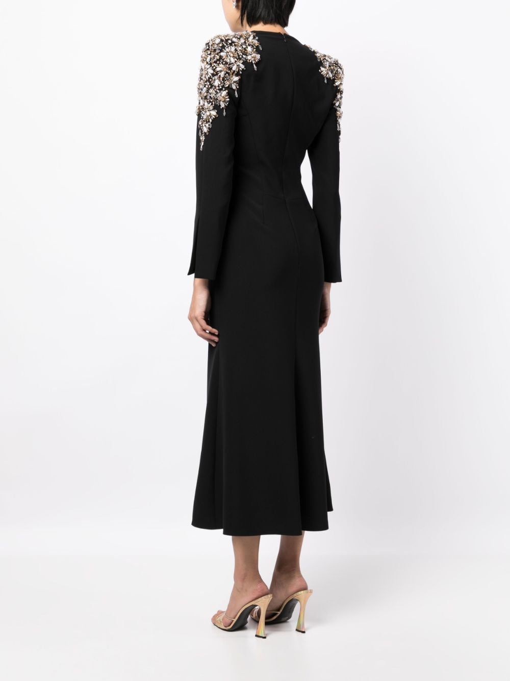 Shop Jenny Packham Kay Crystal-embellished Midi Dress In Black