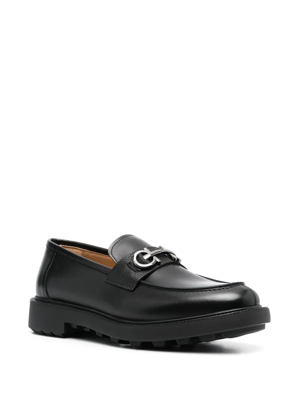 Ferragamo Gancini slip-on leather loafers - Zwart