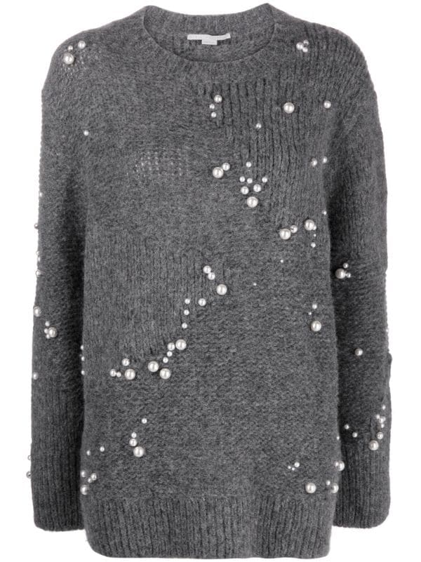 Faux Pearl Embellished Jumper in Ivory