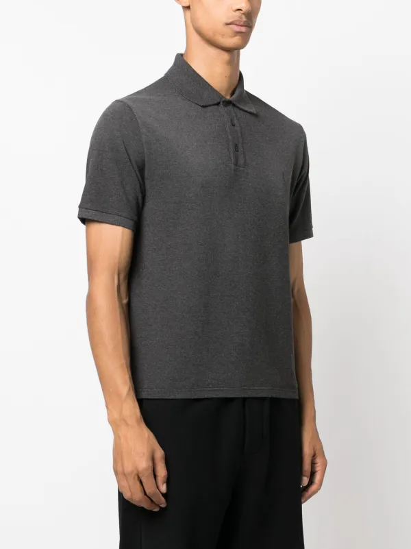 Saint Laurent embroidered-logo Polo Shirt | Grey | FARFETCH