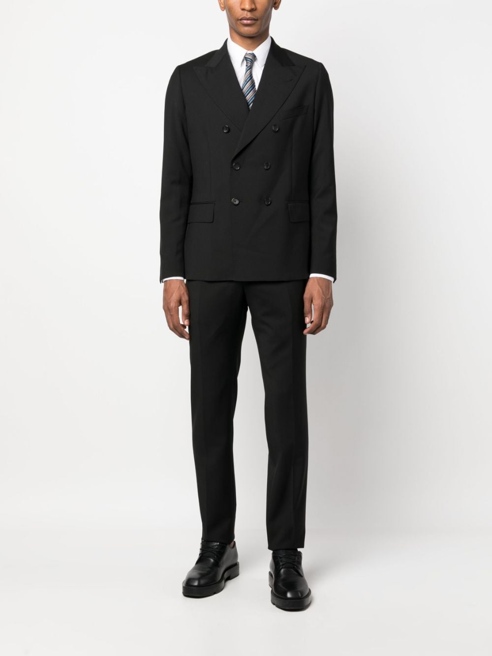Shop Eraldo Peak-lapel Wool Double-breasted Suit In Black