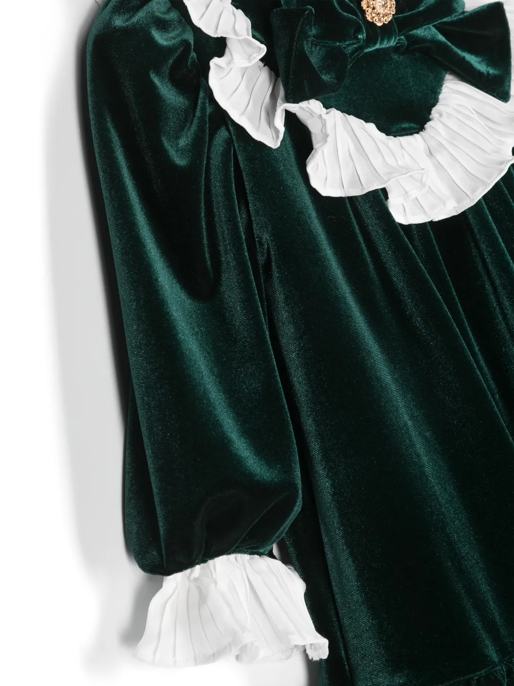 Shop Patachou Ruffle-details Velvet Dress In Green