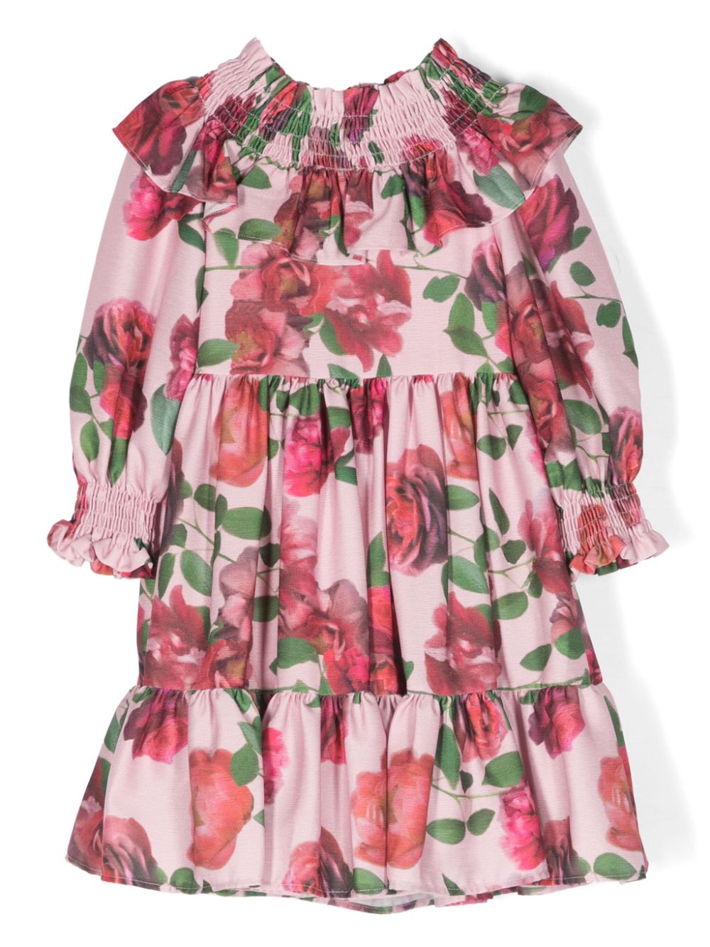 Shop Patachou Long-sleeved Floral-print Dress In Pink