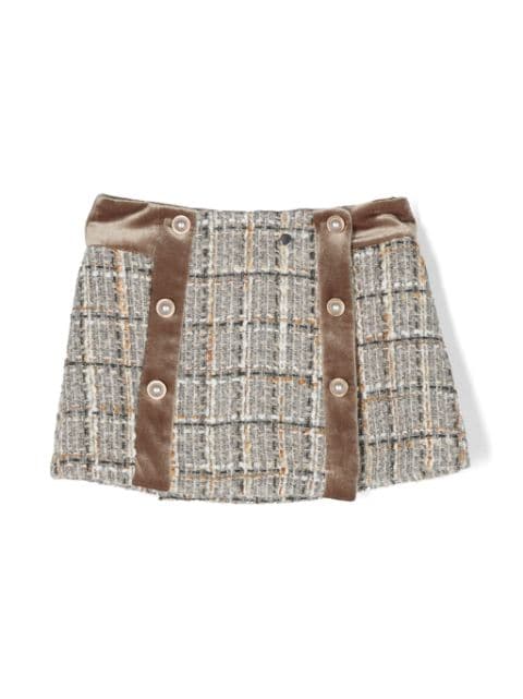 Patachou check-pattern panelled tweed skirt