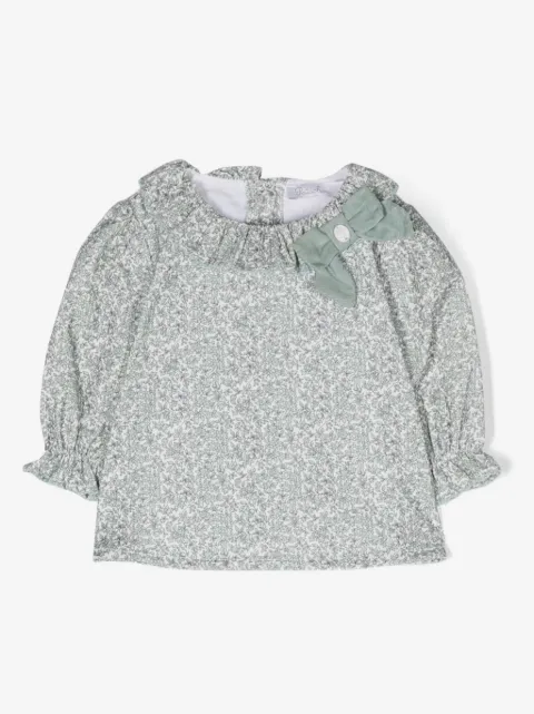 Patachou floral-print ruffle-collar cotton blouse