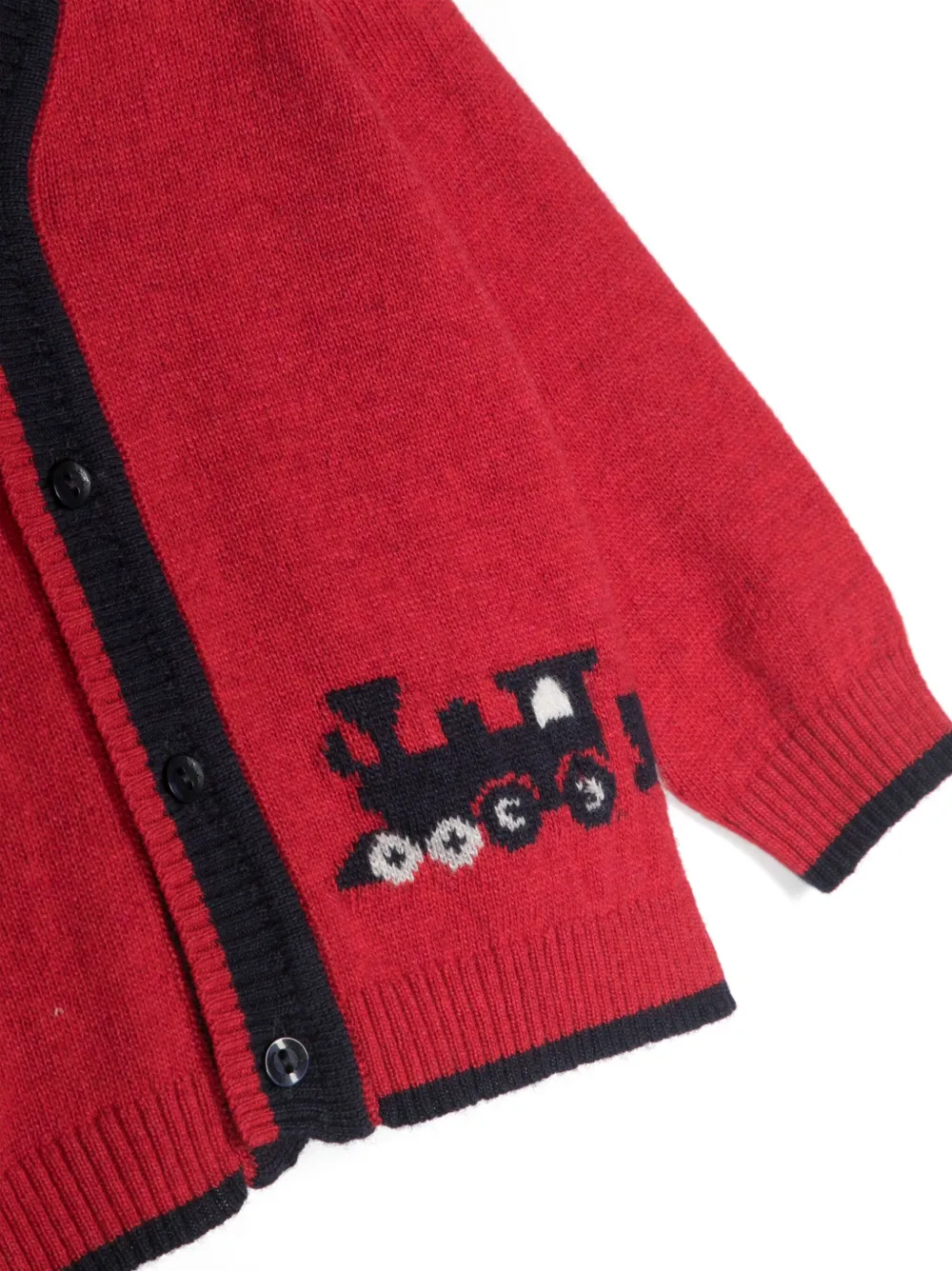 Shop Patachou Train-pattern Two-tone Cardigan In Red