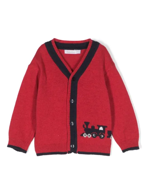 Patachou train-pattern two-tone cardigan