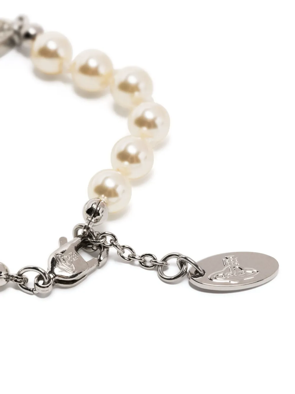 Vivienne Westwood Mini Bas Relief Pearl Logo-charm Bracelet In White