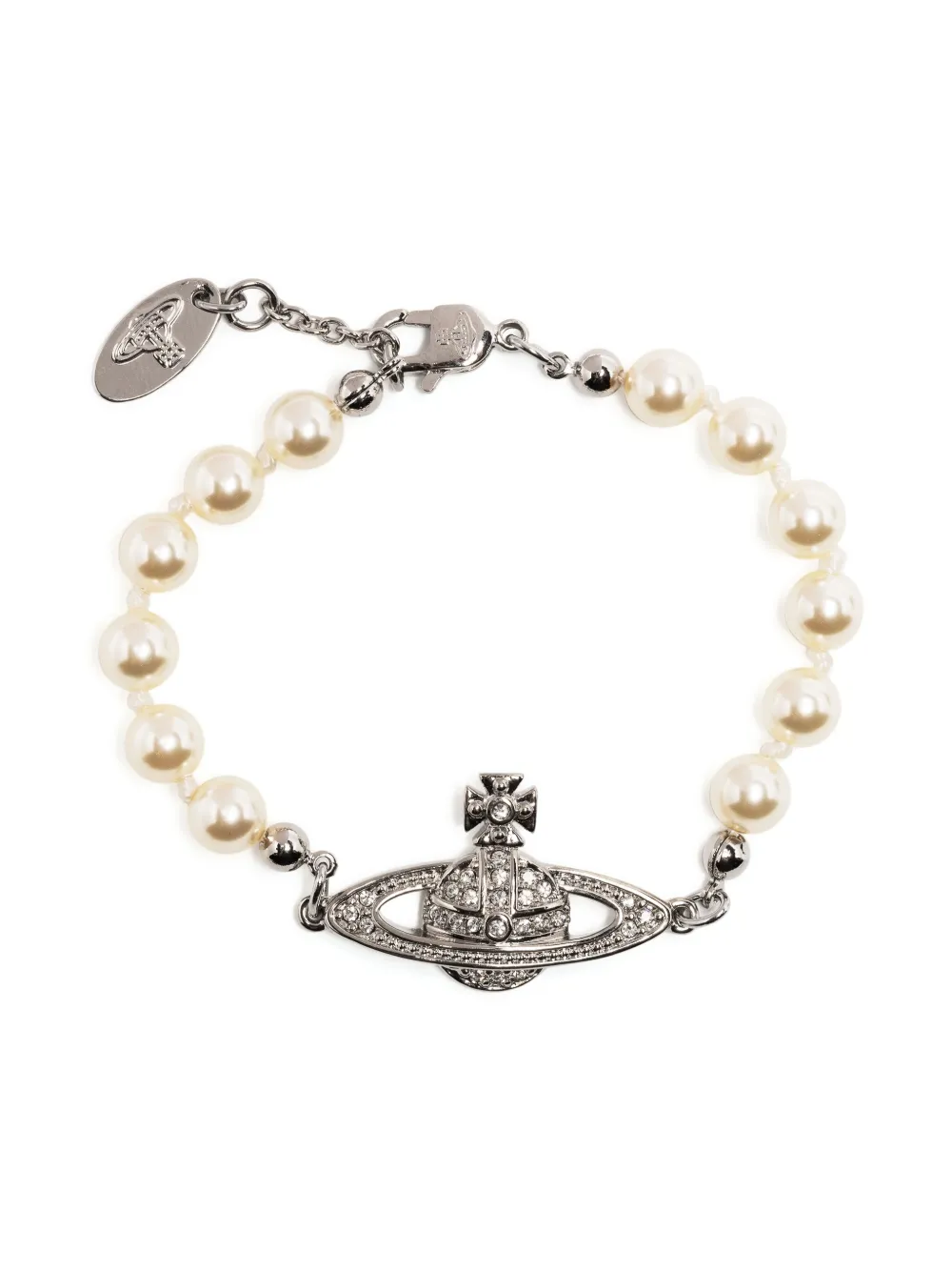 Vivienne Westwood Mini Bas Relief Pearl Logo-charm Bracelet In White